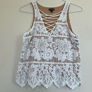 Express Cream Lace - Up Sleeveless Tank Top
